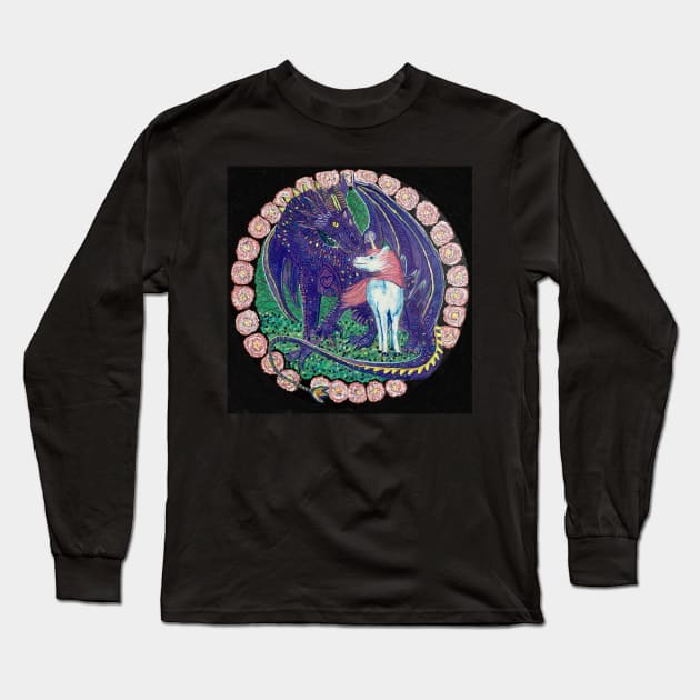 Purple dragon and unicorn Long Sleeve T-Shirt by SamsArtworks